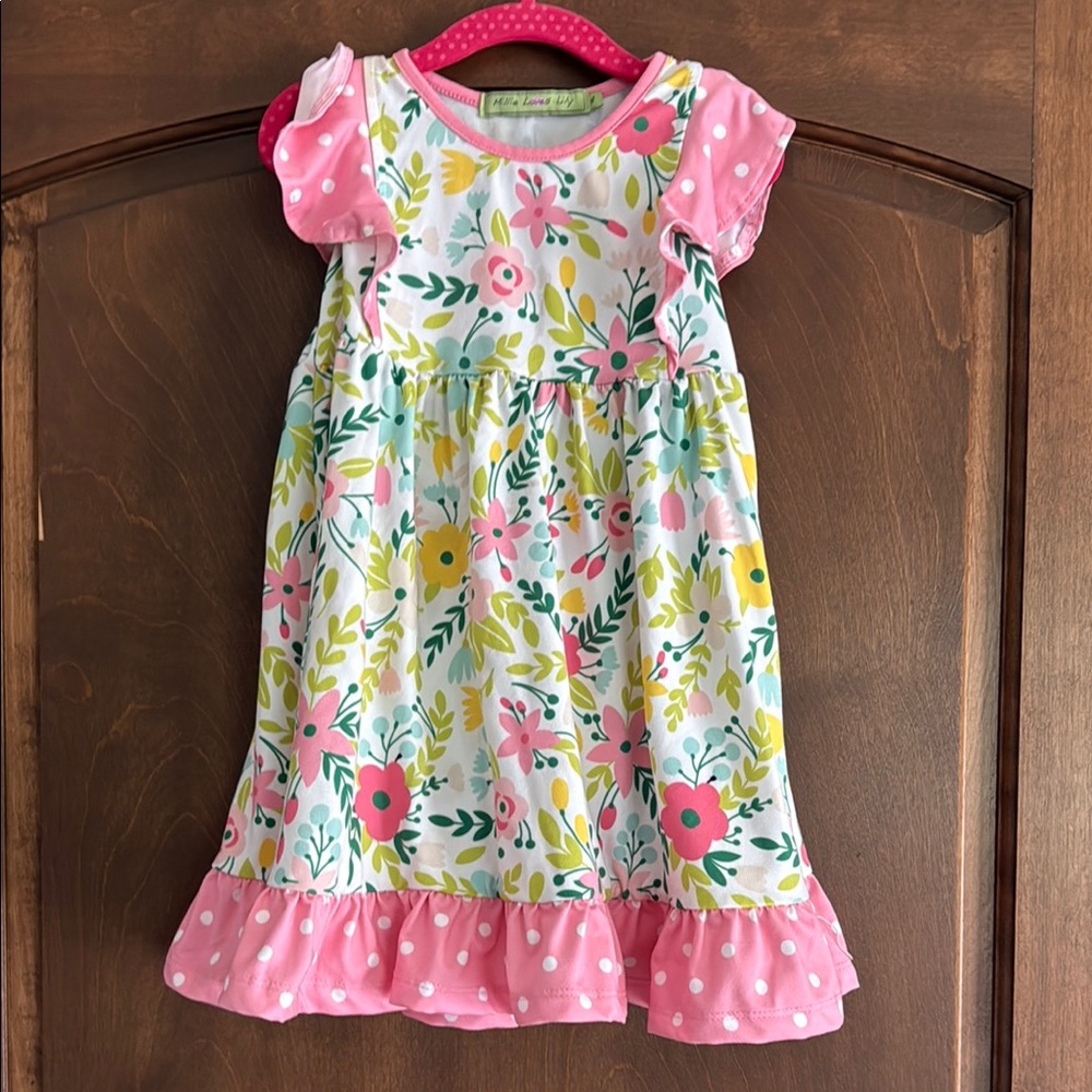 Millie Loves Lily Floral and pink Ruffle dress